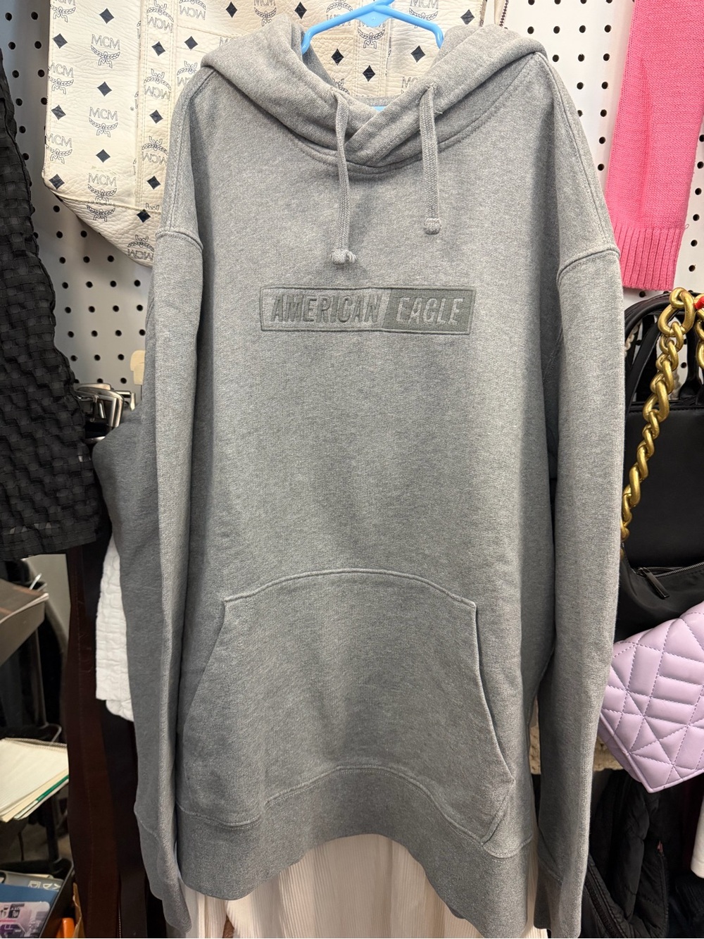 American Eagle Outfitters Gray Pullover Hoodie with Embossed Logo